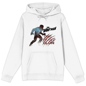 Universal Monsters Wolfman The Hunt Is On Long Sleeve White Adult Hooded Sweatshirt - 1 of 3