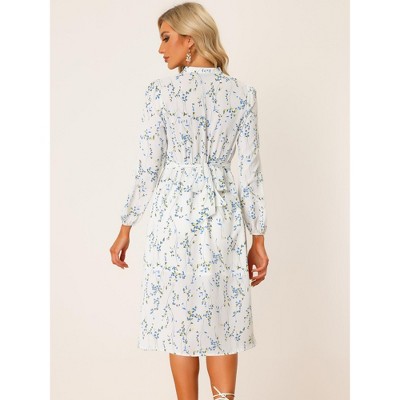 Женские платья INSPIRE CHIC Women's Floral Print Long Sleeve Back Tie Flowy Midi Boho Dress White Small — фото 3