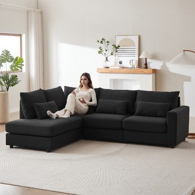 100.2" Linen Modular L-Shaped Sectional Sofa with Movable Ottoman, 5 Cushions & 4 Lumbar Pillows