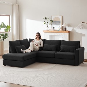 100.2" Linen Modular L-Shaped Sectional Sofa with Movable Ottoman, 5 Cushions & 4 Lumbar Pillows - 1 of 4