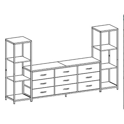 9-Drawer Fabric Drawer Double-Layer MDF TV Cabinet