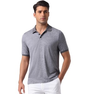 INSPIRE CHIC Men's Stretch Athletic Workout Short Sleeved Golf Heathered Polo Shirt - 1 of 4