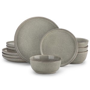 vancasso 12-Piece Gray Kiln-Glazed Curved Edge Ceramic Set - Modern Neutral Tableware for 4 - 1 of 4