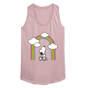Women's - Peanuts - Snoopy Looking Up Rainbow Graphic Racerback Tank - 1 of 4