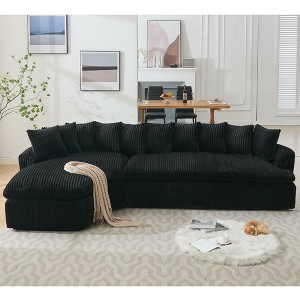 GDFStudio Deryn 127" Modern 4-Seater Corduroy Upholstered Sectional Sofa with 10 Back Cushions and Curved Design - 1 of 4