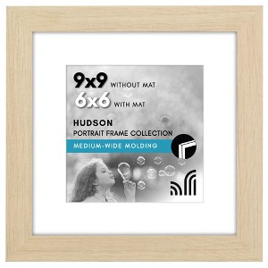 Americanflat 9x9 Picture Frame with Shatter-Resistant Glass - 6x6 with Mat or 9x9 Without Mat - Hudson - Wide Square Frames - Natural Oak - 1 of 1