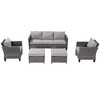 Sonkuki 5-Piece Patio Conversation Sofa Set Gray Rattan with Widen Armrest, - 2 of 4