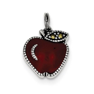Black Bow Jewelry Sterling Silver, Marcasite and Red Enamel Antiqued Apple Charm - 1 of 3