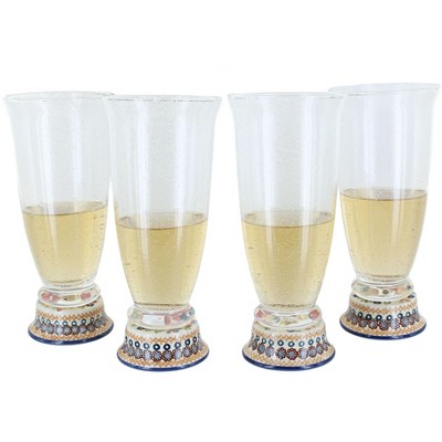 Blue Rose Polish Pottery P002 Set of 4 Maf Beer Glasses