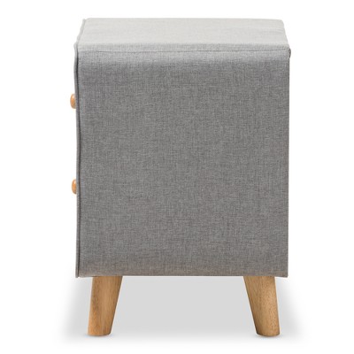 Jonesy Mid-Century Grey Fabric 2-Drawer Nightstand