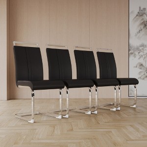 LOVMOR Modern Dining Chairs Set, PU Faux Leather High Back Upholstered Chair, with C-Shaped Tube Plating Silver Metal Legs, for Dining Room - 1 of 4