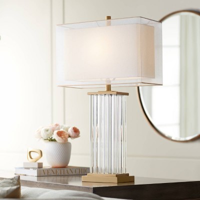 Vienna 29" Tall Clear Crystal Glass Table Lamp with Double White Shade
