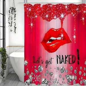 Paaaawaters 1pc Lips Rhinestones Printed Shower Curtain, Waterproof Shower Curtain With 12 Hooks,, Bathroom Decor - 1 of 4