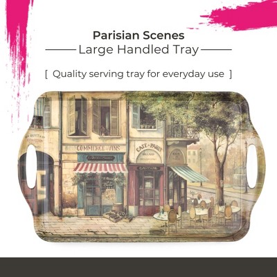 Parisian Scenes 19" Multicolor Melamine Handled Serving Tray