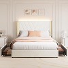 Full Size Velvet Upholstered Bed Frame with 4 Storage Drawers,Smart LED Bed Frame,Tufted Upholstered Platform Bed Frame with Wingback Headboard - 3 of 4