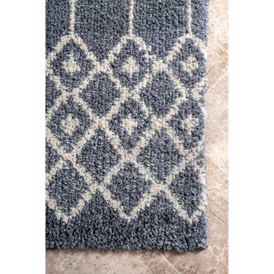 Gray and Ivory Round Moroccan Trellis Shag Area Rug