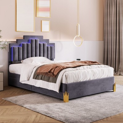 Full/queen Size Platform Bed Frame With 4 Lighting Modes Led Lights, 4 ...