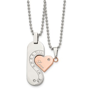 Black Bow Jewelry Stainless Steel & Rose Gold Tone Plated CZ Pendant Set Necklace, 22 In - 1 of 4