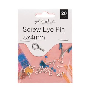 John Bead Must Have Findings Metal Silver 8x4mm Screw Eye Pin, 20 Pieces - 1 of 4