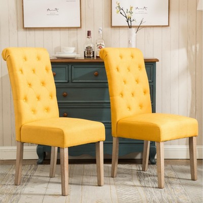 DOMETOUR Button Tufted Dining Chair Solid Wood Set of 2