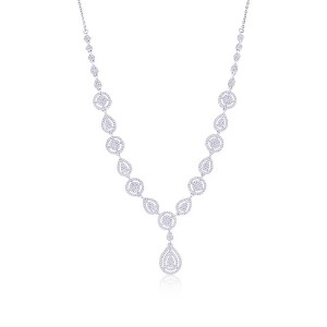 Diamonds D'Argento Sterling Silver, Round & Pearshaped Halo Diamond Necklace - (666 Stones) - Silver - 17 Inch - 1 of 2