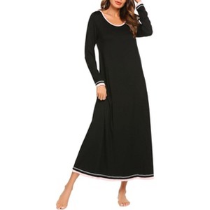 Ekouaer Nightgown Women Long Sleeve Sleepwear Full Length Long Nightshirt Soft Loungewear - 1 of 4