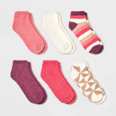 Women's Diamond 6pk Cozy Low Cut Socks - Pink/Ivory/Gray 4-10