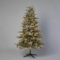 6.5' Pre-Lit Indexed Flocked Glittered Balsam Fir Artificial Christmas Tree Clear Lights - Wondershop™