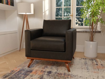 Modern Black Faux Leather Accent Chair with Metal Frame