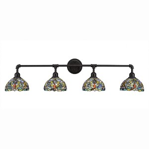 Toltec Lighting Vintage 4 - Light Vanity in  Dark Granite with 7'' Kaleidoscope Art Glass Shade - 1 of 1