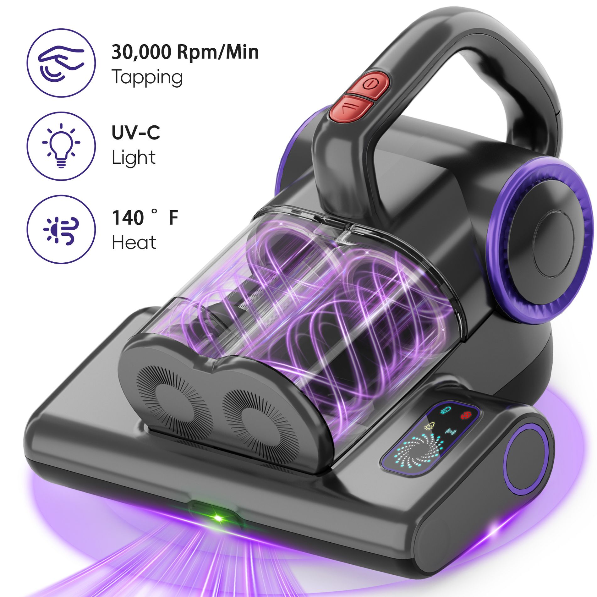 WHALL 4-in-1 UV Mattress Vacuum Cleaner, 21KPa Anti-Mite Bed Vacuum with Hot Air & LED Display