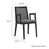 Modway Monarch Wood Dining Accent Armchair with Cane Back and Padded Seat in Black Black Gray – Mid-Century Dining Arm Chair with Rattan and Fabric - 3 of 4