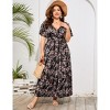 BLUEMING Summer Maxi Dress for Plus Size Women Tie Wasit Surplice Dress Flutter Sleeve A-Line Dress - 3 of 4