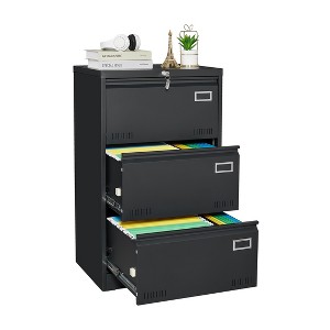 VASIP Filing Cabinet File Cabinet 3 Drawer, Blcak Locking Metal File Cabinets Three Drawer, Office Filing Cabinet with Lock Drawers - 1 of 4