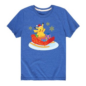 Boys' - Pokémon - Pikachu Christmas Santa Sleigh with Presents Short Sleeve Graphic T-Shirt - 1 of 4