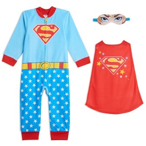 DC Comics Justice League Batgirl Supergirl Wonder Woman Girls Zip Up Costume Pajama Coverall and Cape Toddler to Little Kid - 1 of 4