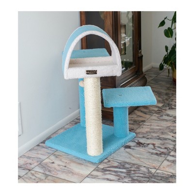 Sky Blue and Cream Sisal Cat Tree with Tunnel and Scratcher