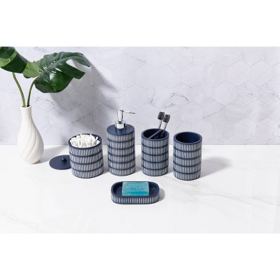 Blue and White Resin 4-Piece Bathroom Accessory Set