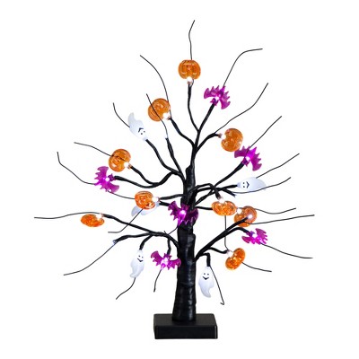 Nearly Natural 18-in Pre-Lit Artificial Halloween Ghost, Bats & Pumpkins 24 LED Lighted Ornament Tree