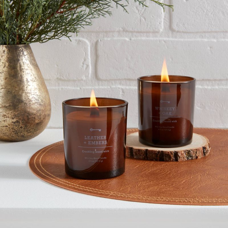 Set of 2 4.5oz Wooden Wick Candles Gift Whiskey and Oak &#38; Leather and Embers - Threshold&#8482;, 3 of 5