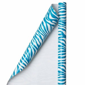 25 sqft JAM Paper & Envelope Zebra Print Gift Roll Wrap Blue: All Occasion Striped Wrapping Paper, 30 ft Length - 1 of 4