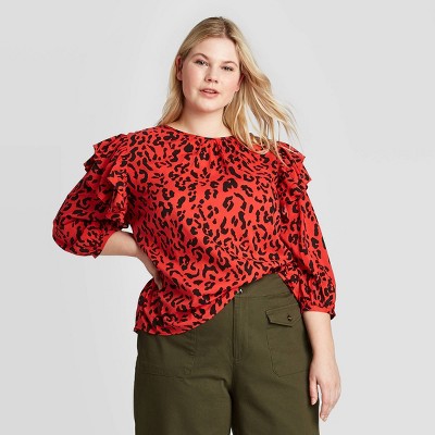 red leopard print top plus size