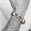 Black Bow Jewelry Men's Stainless Steel & Brown Leather Curb Link Bracelet, 8.25 Inch - 3 of 4