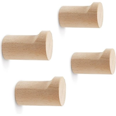 LunaLulinlk 4 Pack Wooden Coat Hooks Wall Mount, Rustic Hat Hooks Heavy Duty Entryway Wall Hangers, Beech