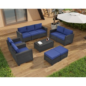 10 Piece Rattan Garden Sofa Set,Wicker Outdoor Patio Furniture Conversation Set,Sectional Sofa with Storage Table and Cushions-Coolbibila - 1 of 4