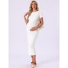 INSPIRE CHIC Women's Maternity Dress Bodycon Midi Fitted Side Ruched Ribbed Knit Short Sleeve Pregnancy Photoshoot Baby Shower Church - 3 of 4