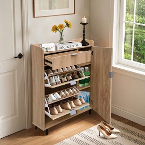 Shoe Storage Cabinet with 2 Flip Drawers & 1 Drawers, Freestanding Shoe Organizer with Metal Legs for Entryway, Hidden Golden Handles - 1 of 4