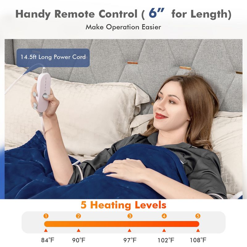 Costway Heated Blanket Electric Throw w/5 Heating Levels 10 Hours Auto-Off 84'' x 62'', 4 of 11