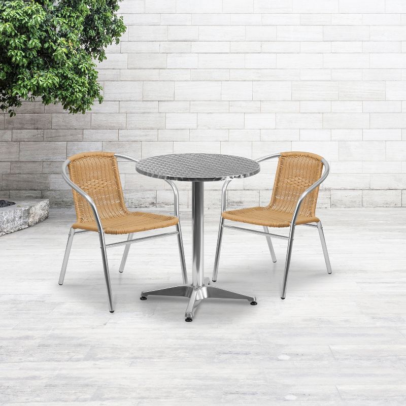 Flash Furniture Lila 23.5'' Round Aluminum Indoor-Outdoor Table Set with 2 Rattan Chairs, 2 of 5