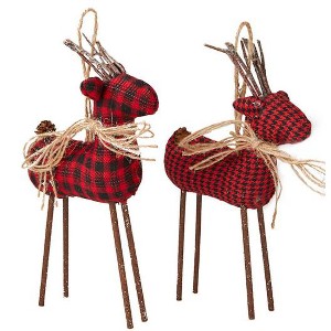 The Lakeside Collection Traditional Woodland Tree Ornaments - Set of 2 Plaid Reindeer 2 Pieces - 1 of 3